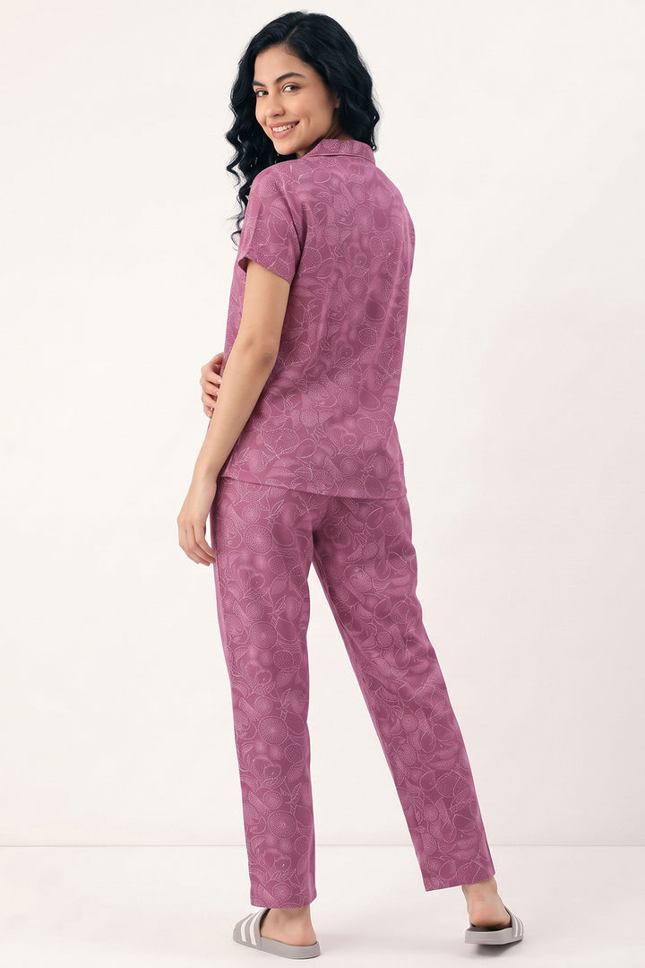 Zivame Mixed Fruit Buttersoft Knit Poly Pyjama Set - Red Violet — image 3